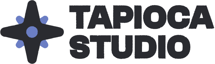 Logo of Tapioca Studio featuring the text 'TAPIOCA STUDIO' in bold, accompanied by a star-shaped icon with blue and purple accents.
