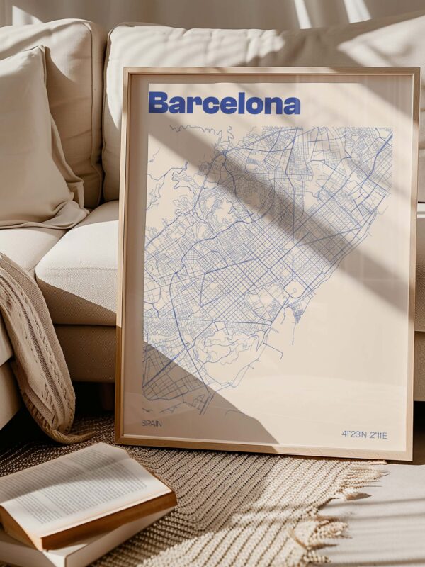 Barcelona Street Map Poster Art Wall Blue