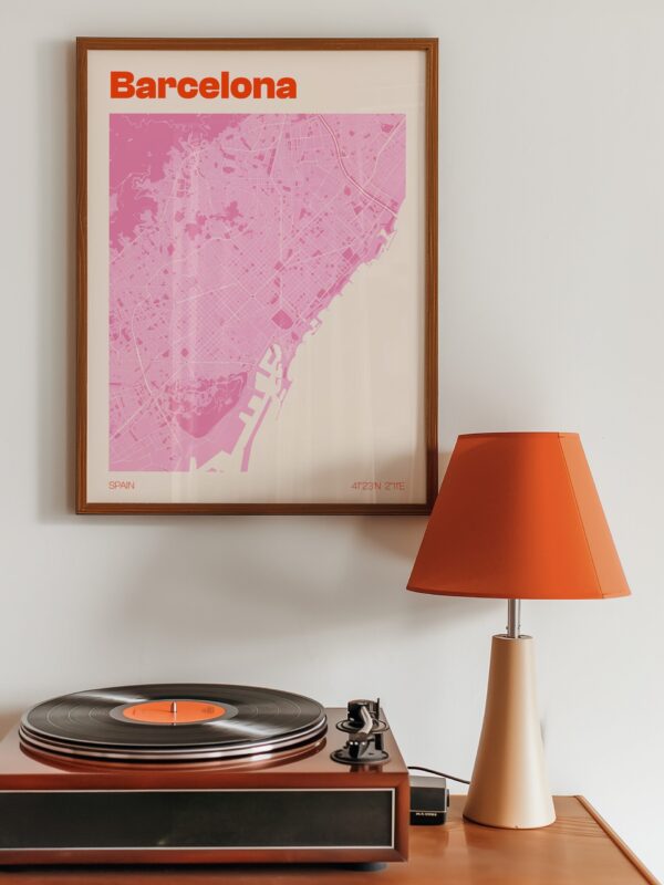 Barcelona Street Map Poster Art Wall Pink