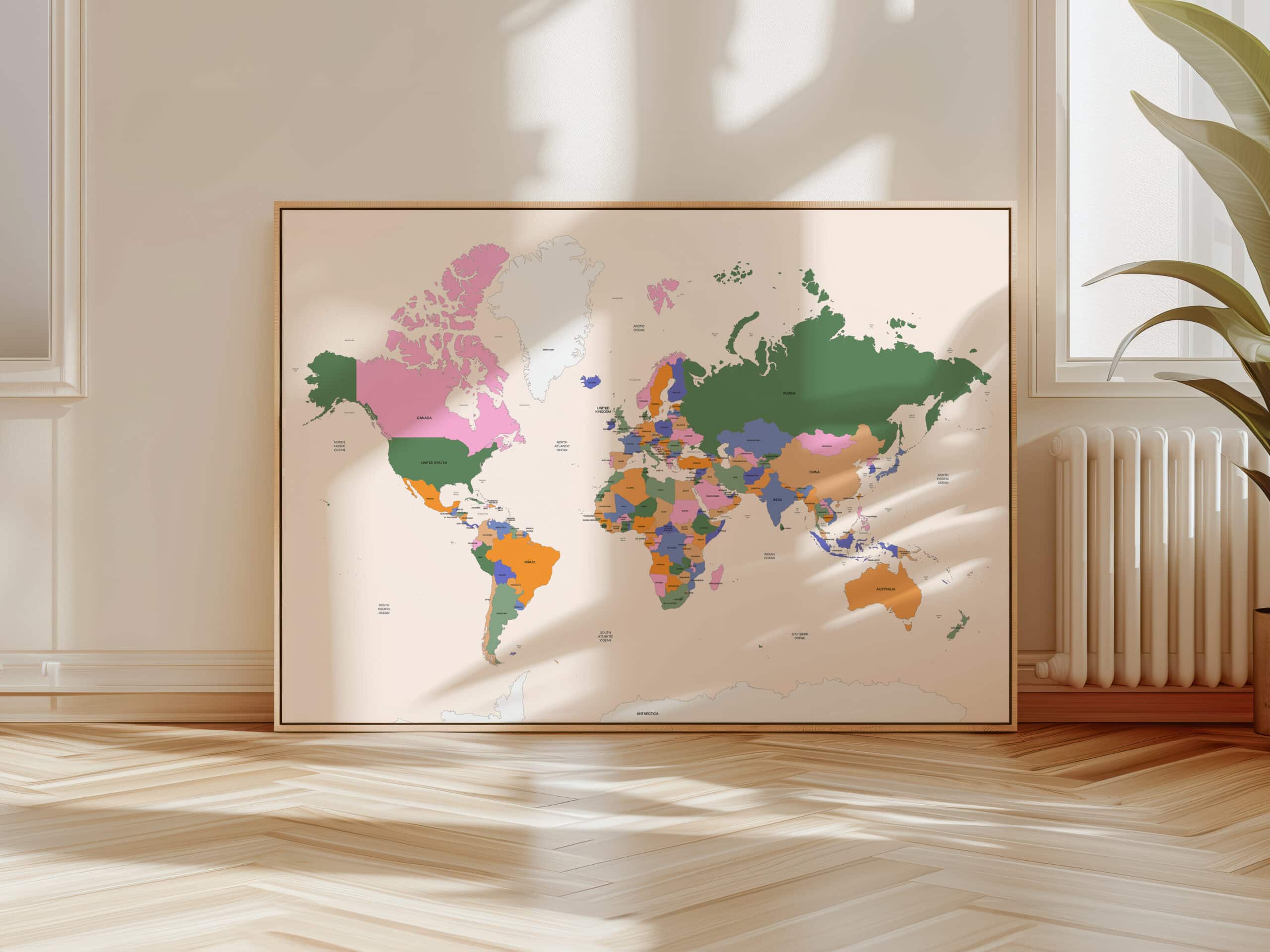 Pôster colorido com mapa-múndi para decoração de parede